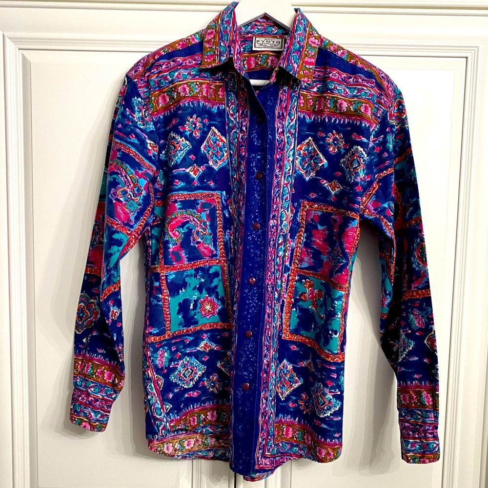 Vintage Kyoto Kasuals Women’s Size Small Long Sleeve Button Down Shirt Colourful